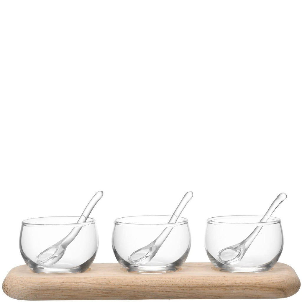 Clear Condiment Set with Oak Base 25.5cm J85611