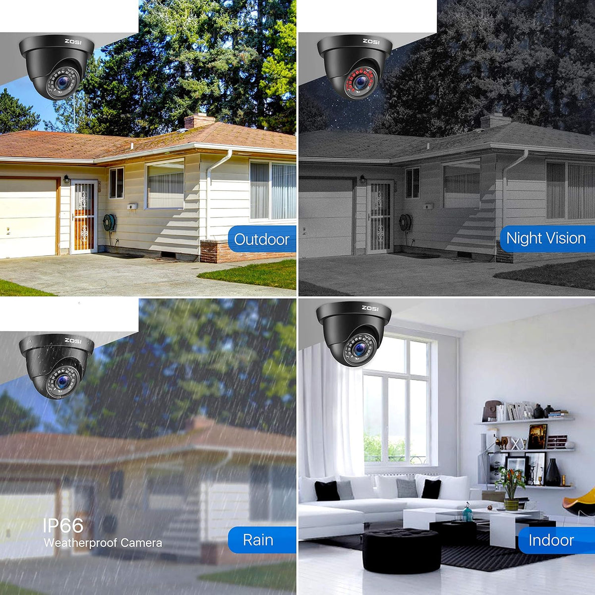 4 Pack 2MP 1080p HD-TVI Black Dome Security Camera with 80ft Night Vision U507111