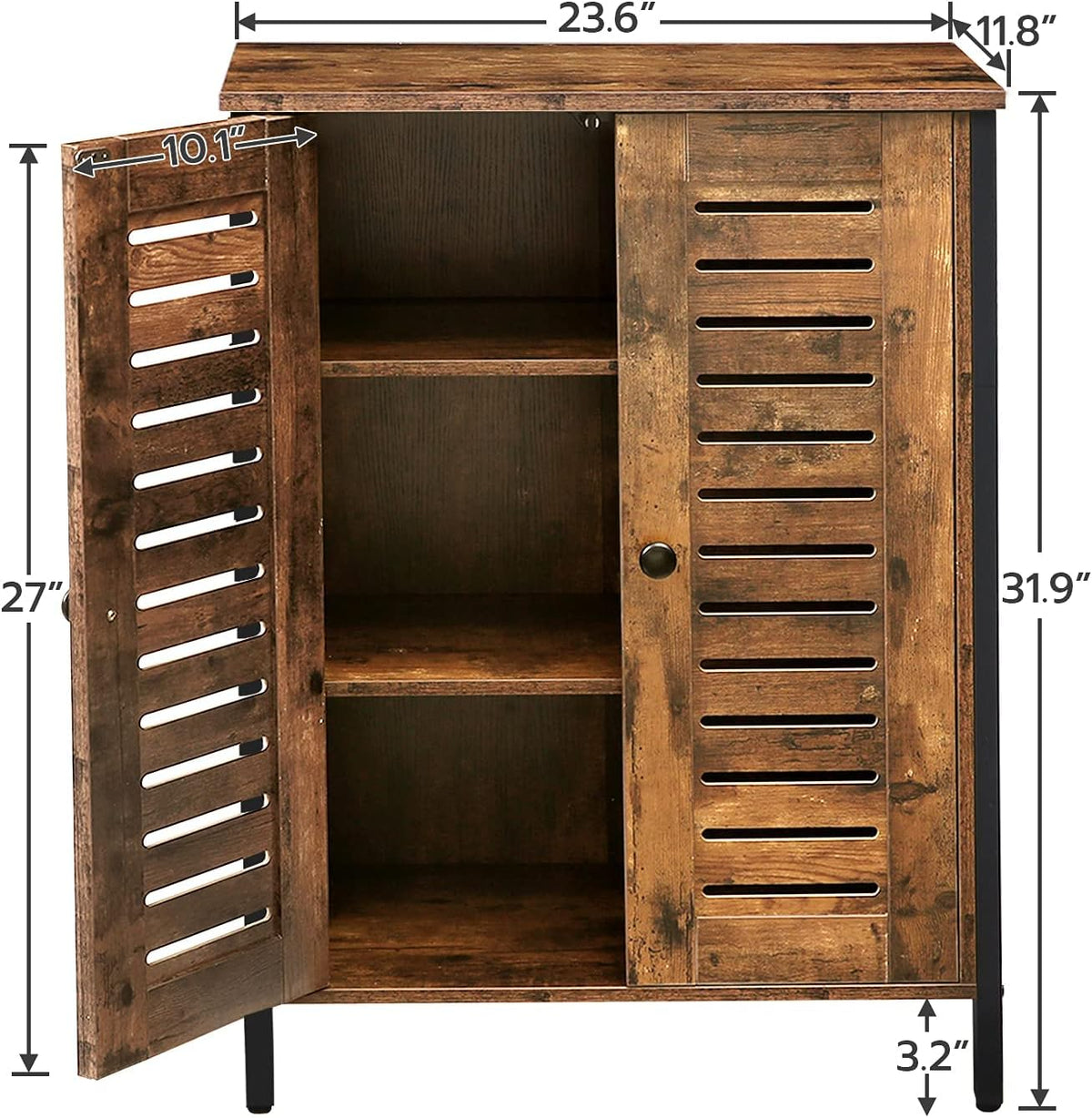 Rustic Brown Bathroom Cabinet with 2 Adjustable Shelves and Louver Doors R94024