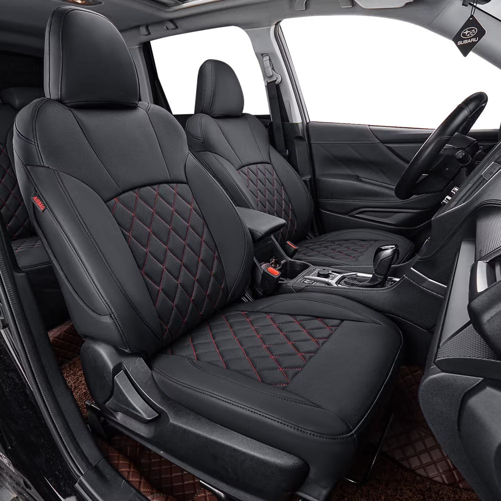 Black/Red Leatherette Full Set Car Seat Covers Y2771