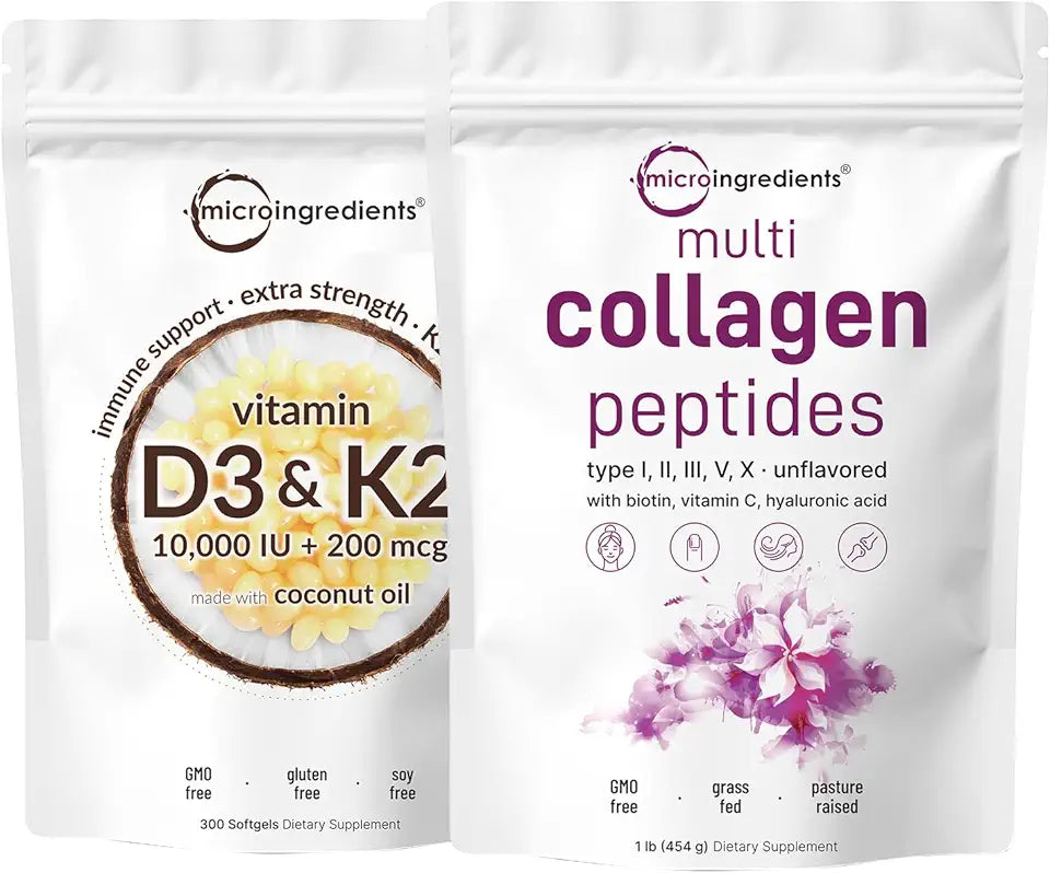 Vitamin D3 10,000iu + K2 200mcg Softgels & Multi Collagen Protein Powder 2 Pack O524