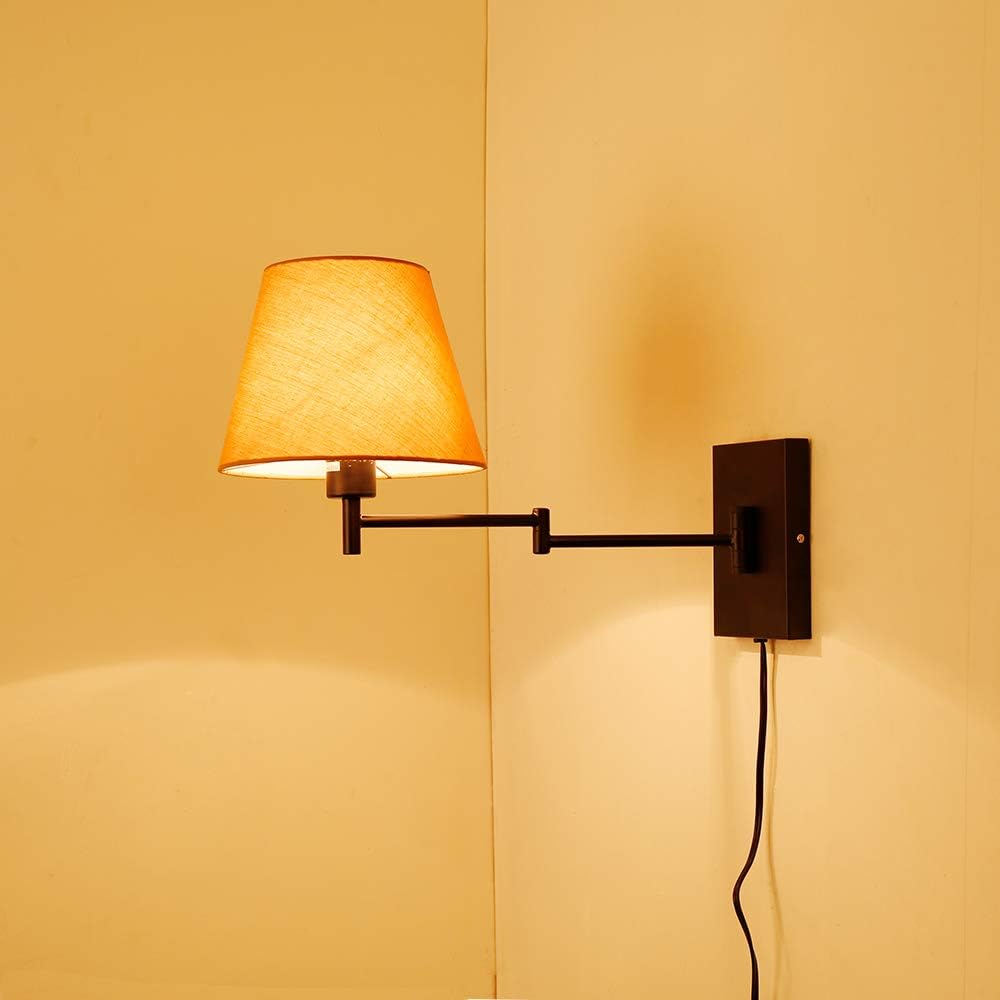 Swing Arm Wall Lamp Plug-in Cord Linen Shade W30029
