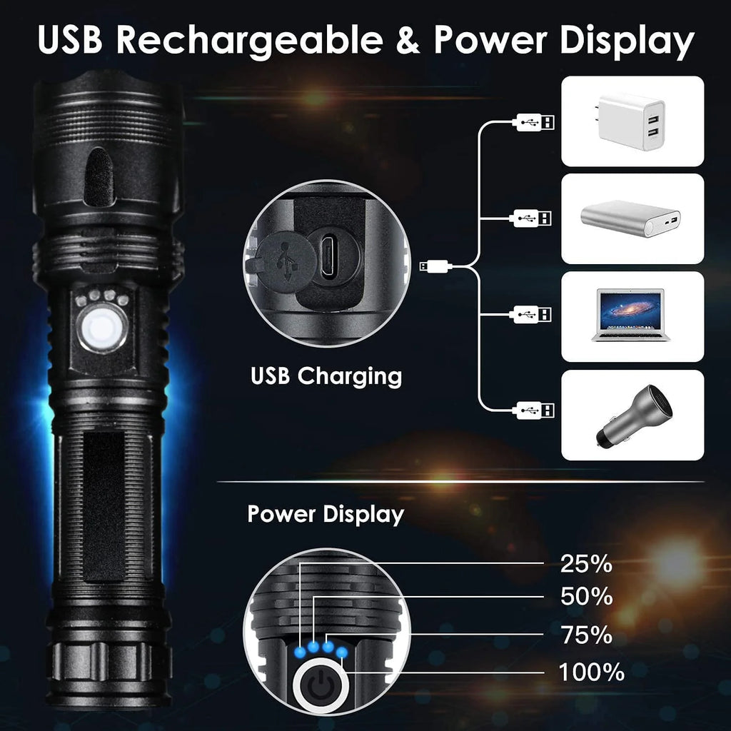 100000 High Lumens Usb Rechargeable Waterproof Flashlight W424176
