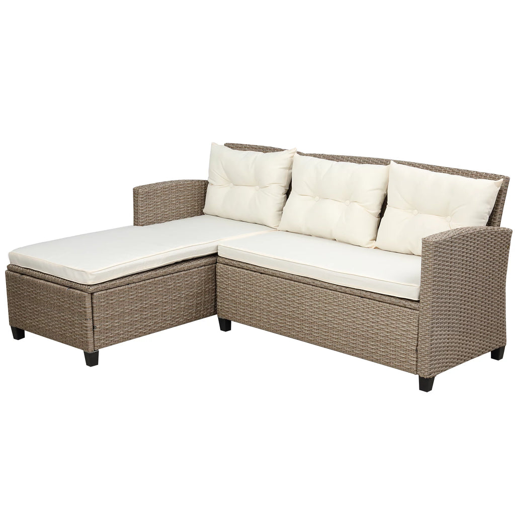 Beige Brown 4 Piece Wicker Rattan Sectional Sofa U88446