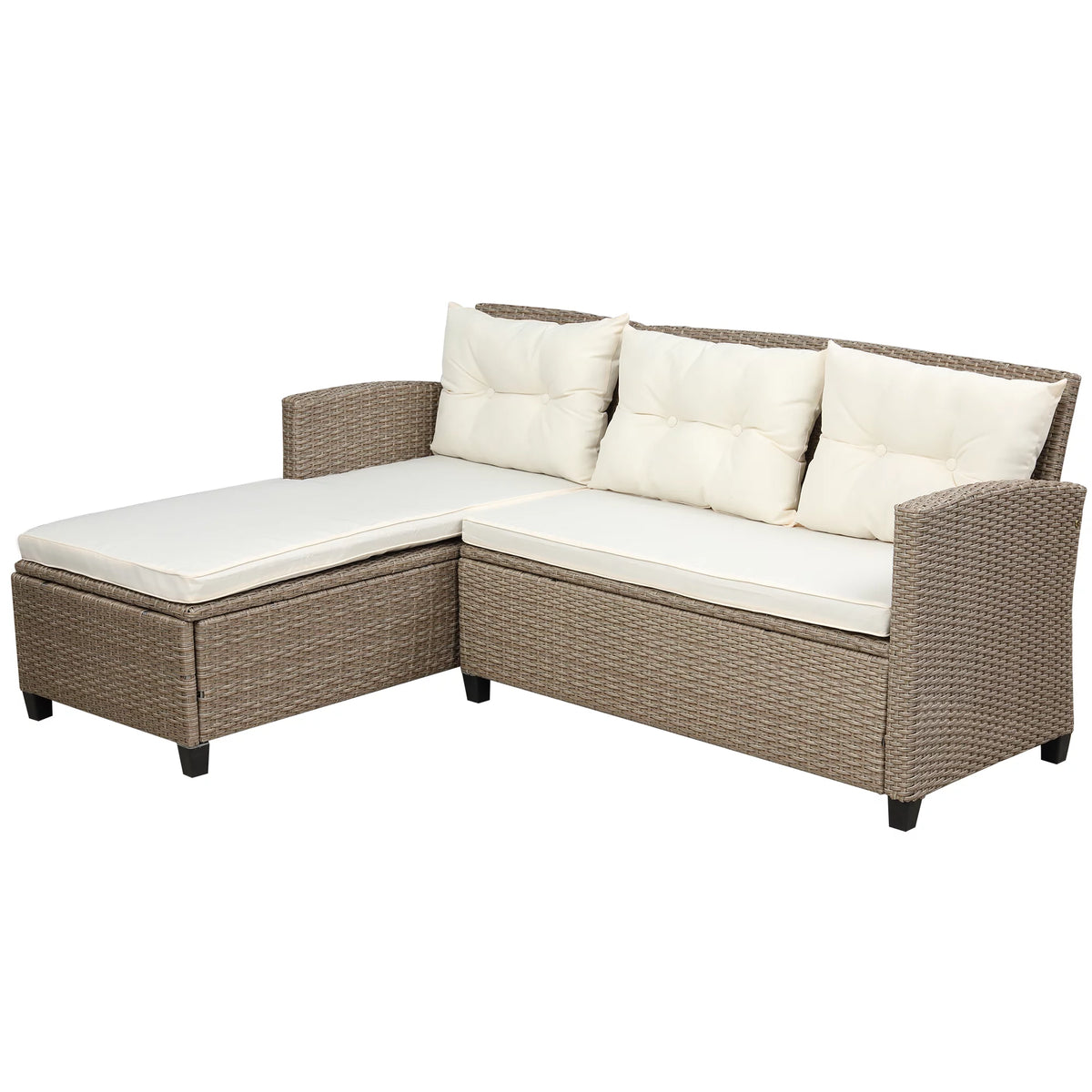 Beige Brown 4 Piece Wicker Rattan Sectional Sofa U88446