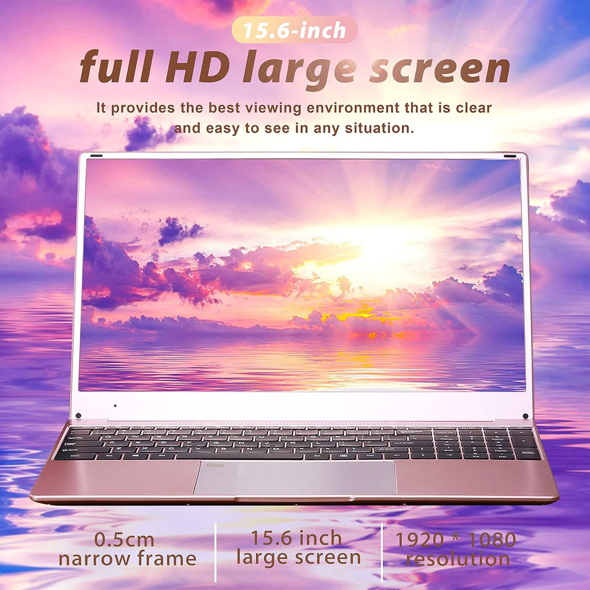 15.6 Inch FHD Luminous Keyboard Laptop 12G RAM 256GB SSD Rose Gold W3451