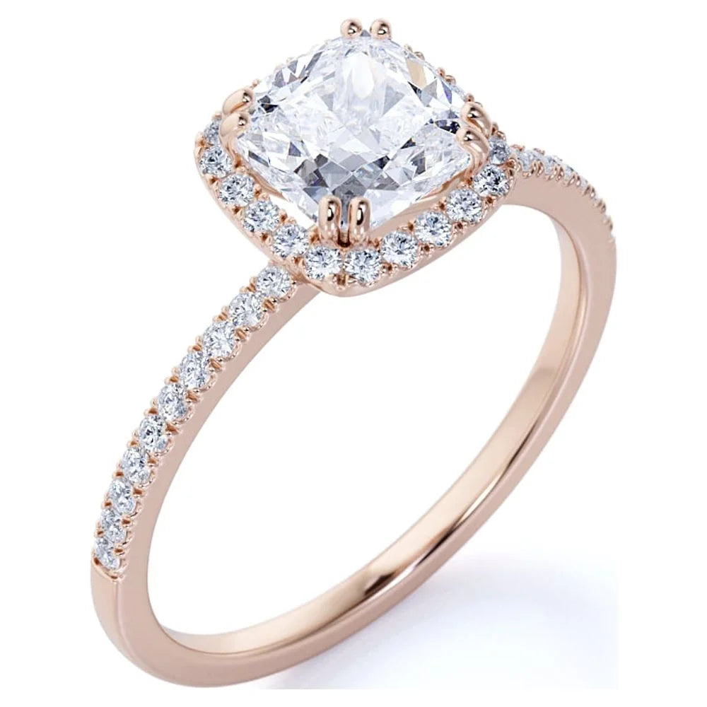 18k Rose Gold Over Silver Cushion Cut Moissanite Halo Engagement Ring Z79779