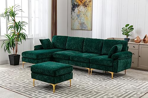 Purple 114 Inch Fabric Upholstered Modular Sectional Sofa with Chaise Lounge Ottoman and 2 Pillows Q945