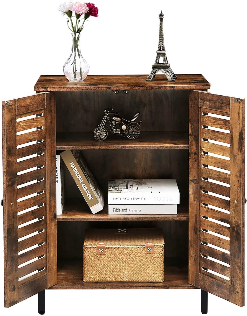 Rustic Brown Bathroom Cabinet with 2 Adjustable Shelves and Louver Doors R94024