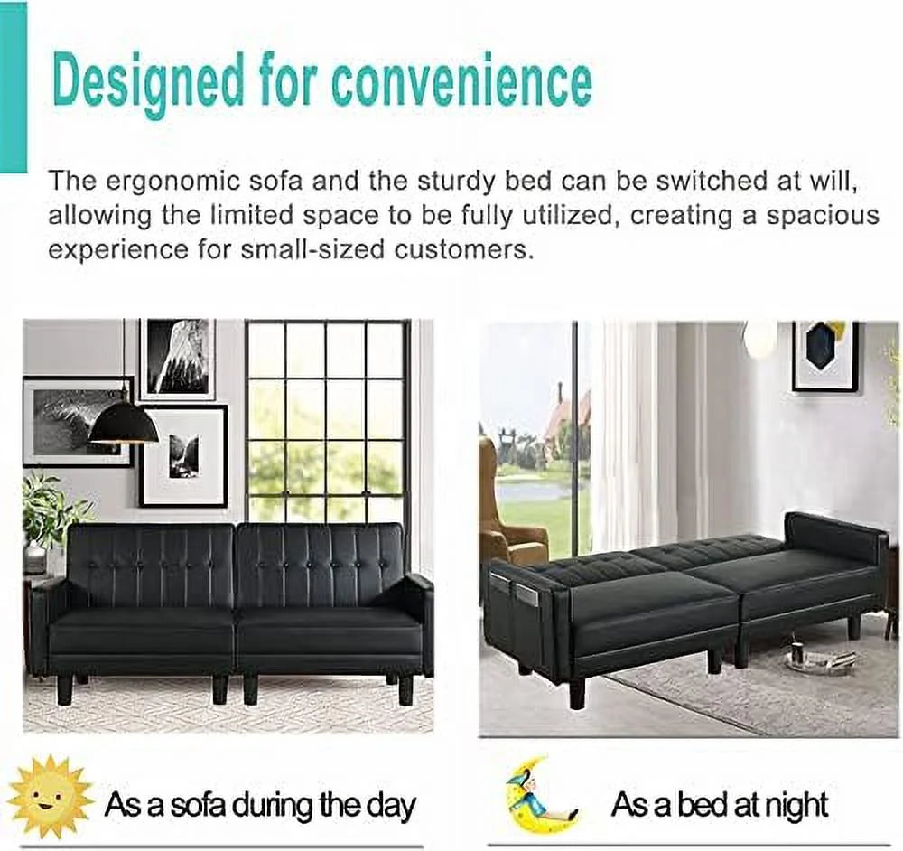 Faux Leather Convertible Folding Futon Sofa Bed Couch Z564275