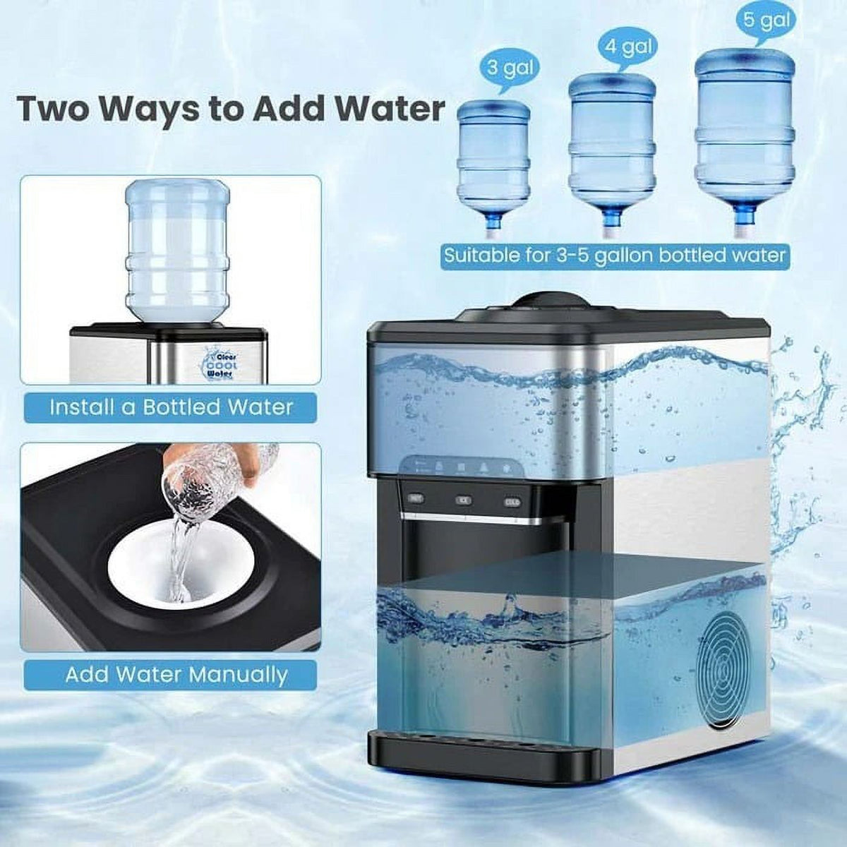 3 in 1 Countertop Water Cooler Dispenser Ice Maker with Ice Block 44 lb Ice Storage T5417