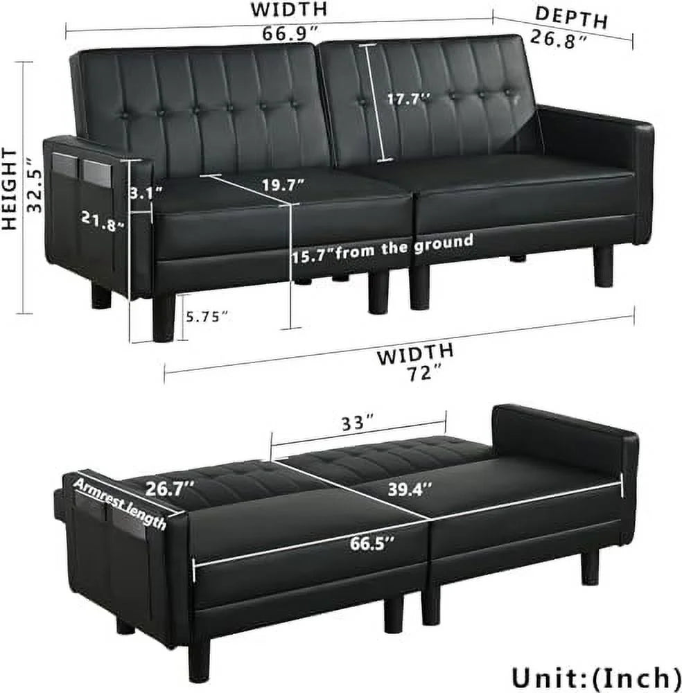 Faux Leather Convertible Folding Futon Sofa Bed Couch Z564275