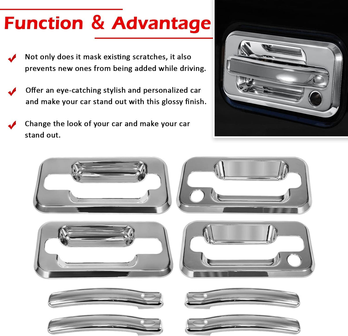 Chrome Door Handle Cover Trims Bezel with Key Hole Pack of 2 T3678
