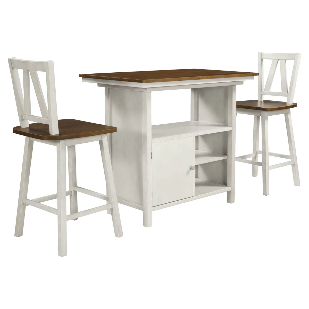3-Piece Counter Height Wooden Dining Table Set with Storage Cabinet Q42550