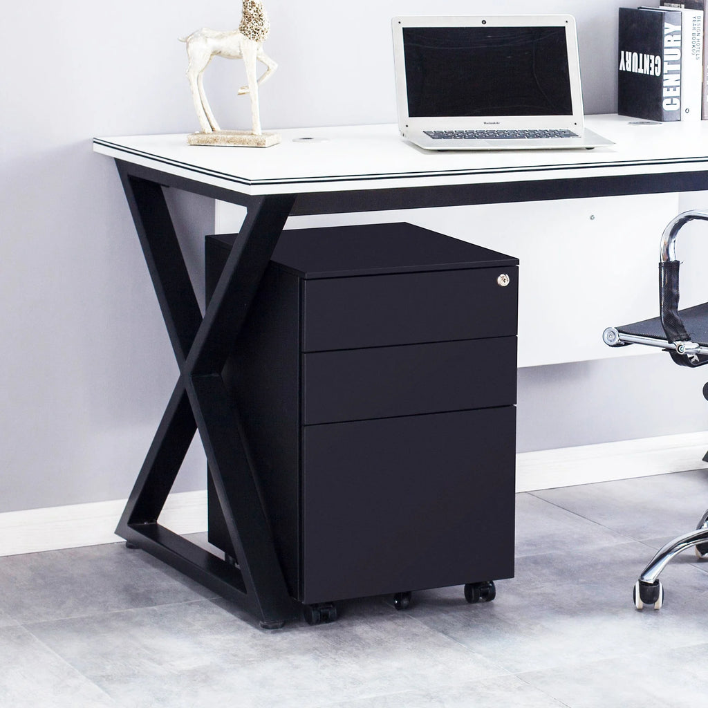 3 Drawer Black Mobile File Cabinet A754
