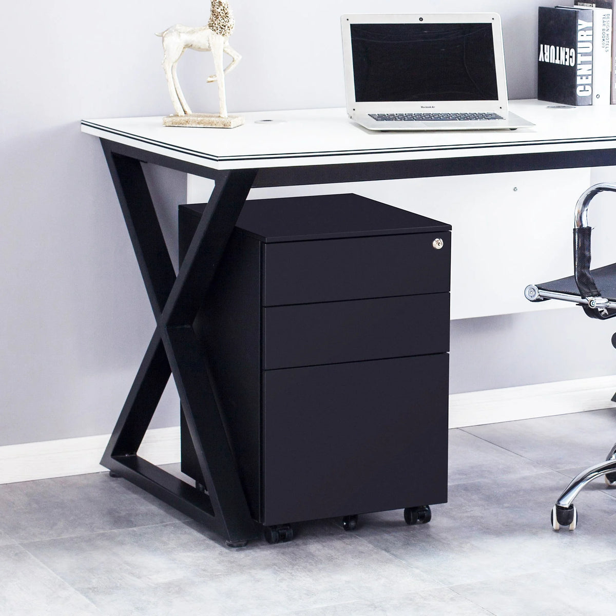 3 Drawer Black Mobile File Cabinet A754