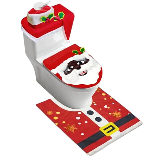 Black 4 Pcs Christmas Toilet Seat Cover Set W55798