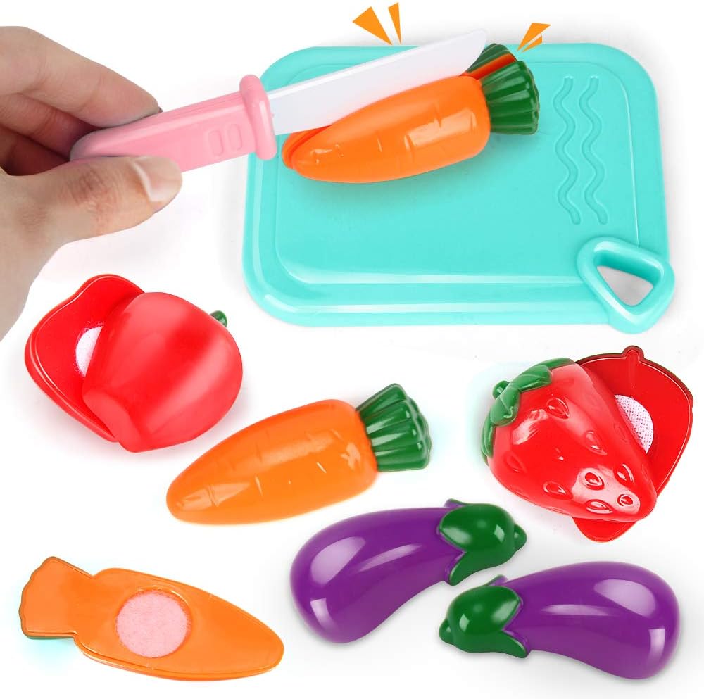 Kids Assorted Kitchen Appliance Toys, Pretend Kitchen Toy Set Includes Coffee Maker, Blender and Toaster, Cutting Play Food and Kitchen Utensils Accessories Q9317