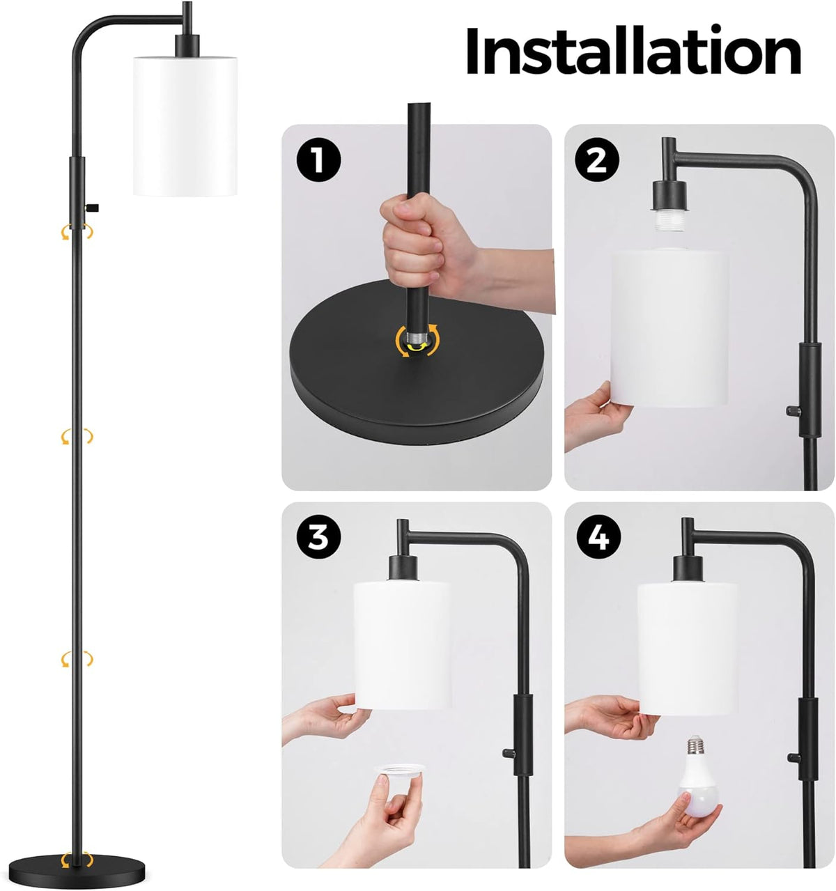 Black Dimmable Glass Shade Floor Lamp L159