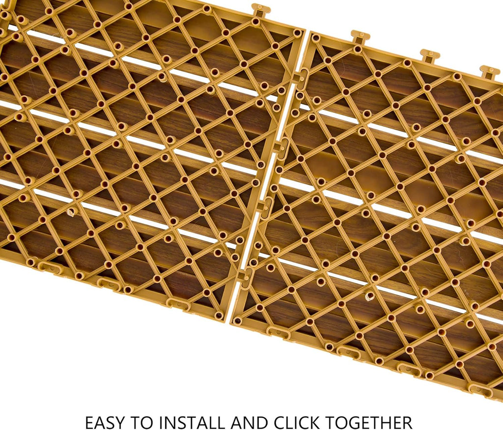 9PCS Aluminum Interlocking Deck Patio Tiles, 12” x 12” Wood Acacia J2064
