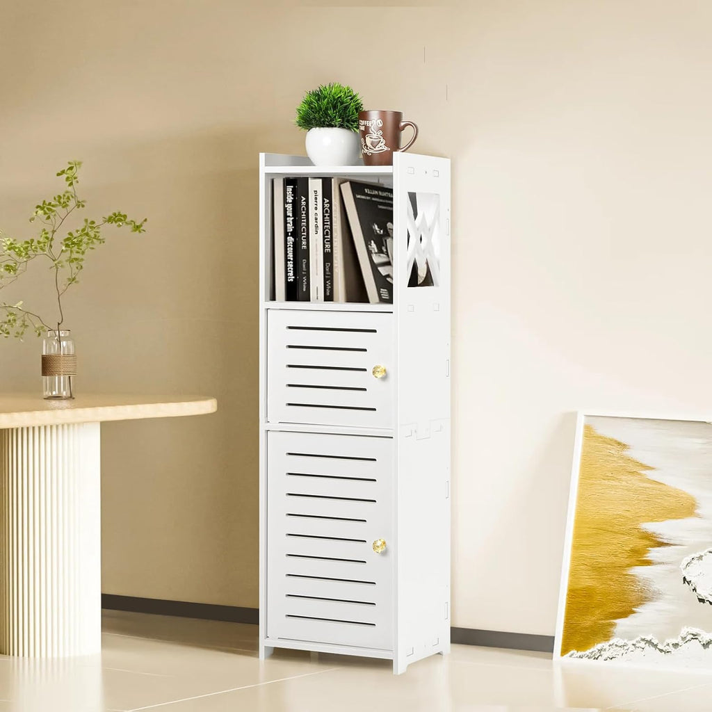 Slim Bathroom Storage Cabinet with Double Door and 3 Tier Shelf E143256