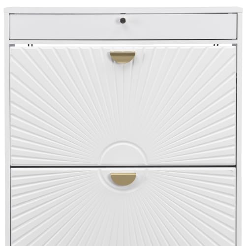 White Shoe Cabinet with 2 Drawers and Adjustable Shelf O38601