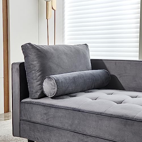 64" Upholstered Velvet Chaise Lounge with Left Armrest & Lumbar Pillow Z93961
