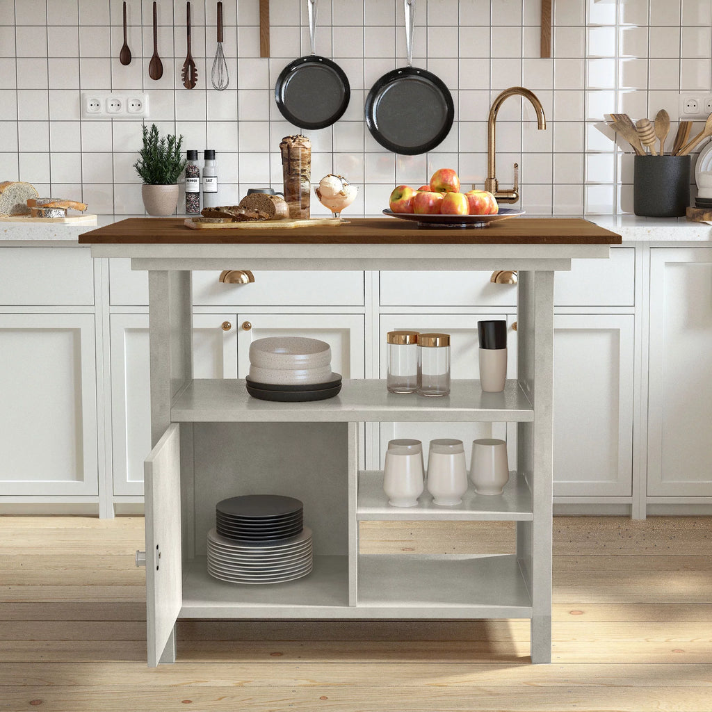 3-Piece Counter Height Wooden Dining Table Set with Storage Cabinet Q42550