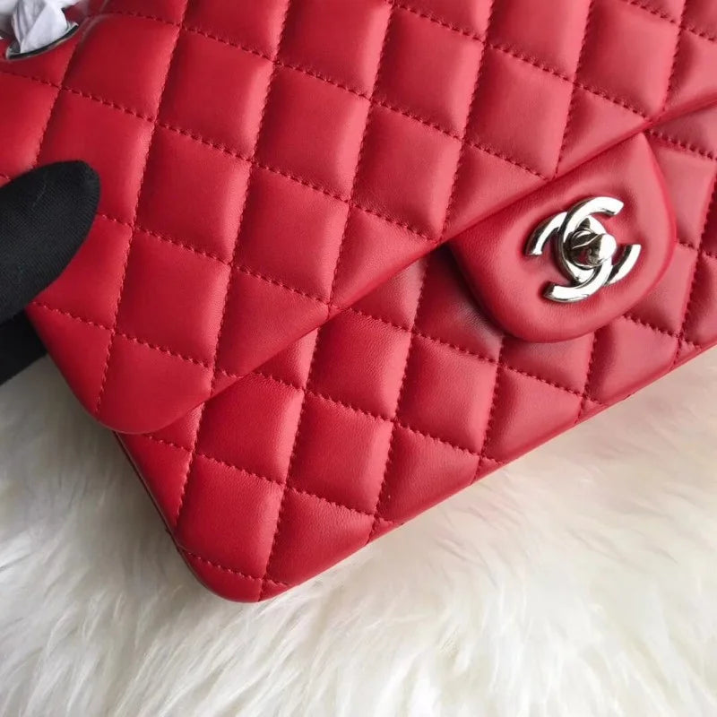 Red Medium Size Lambskin Leather Flap Bag G64003