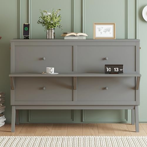 Queen Size Grey Murphy Bed with Charging Station and Drawers Z87814