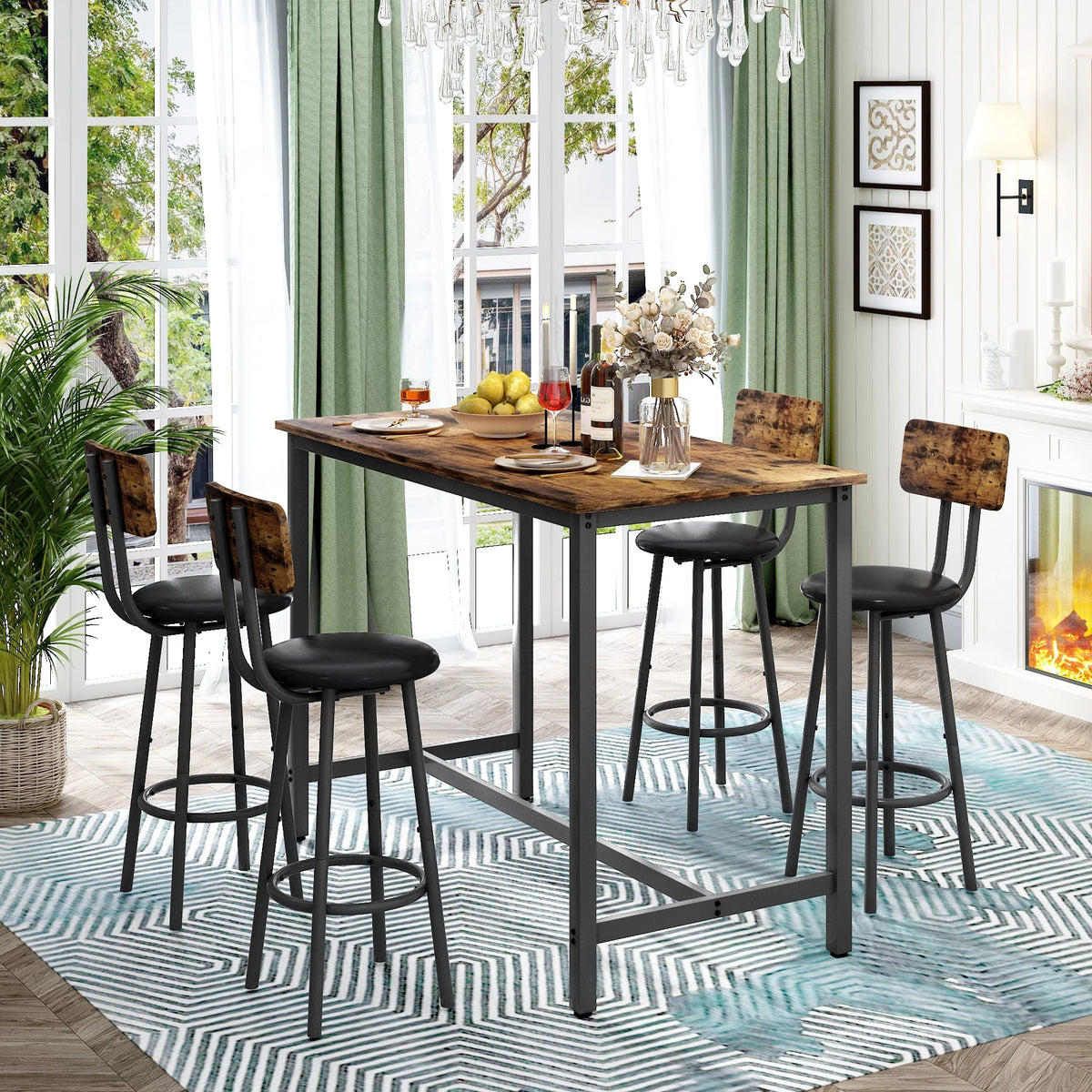 5 Piece Bar Height Dining Table Set with Upholstered Stools B229380