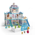 8 Room Dollhouse Play Set with Slide Doll and Furniture Accessories, 191 Pcs F870