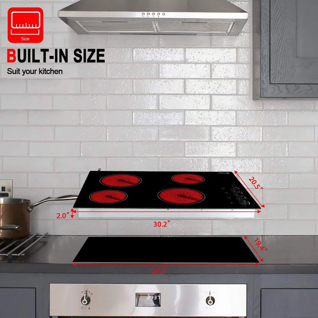 Built-in Electric Stove, 30 Vitro Ceramic Surface Radiant Electric Cooktop, 4 Burners O583429
