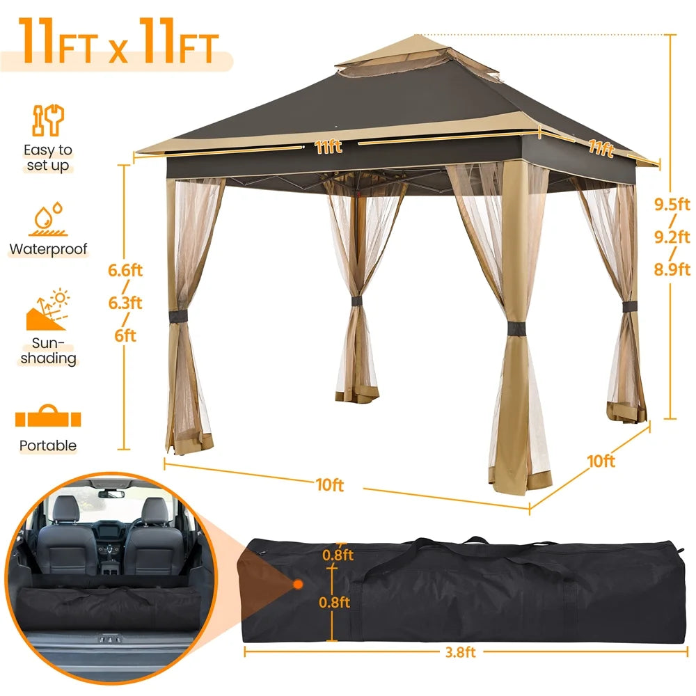 11x11 FT Pop-Up Gazebo with 4 Mesh Sidewalls X853532