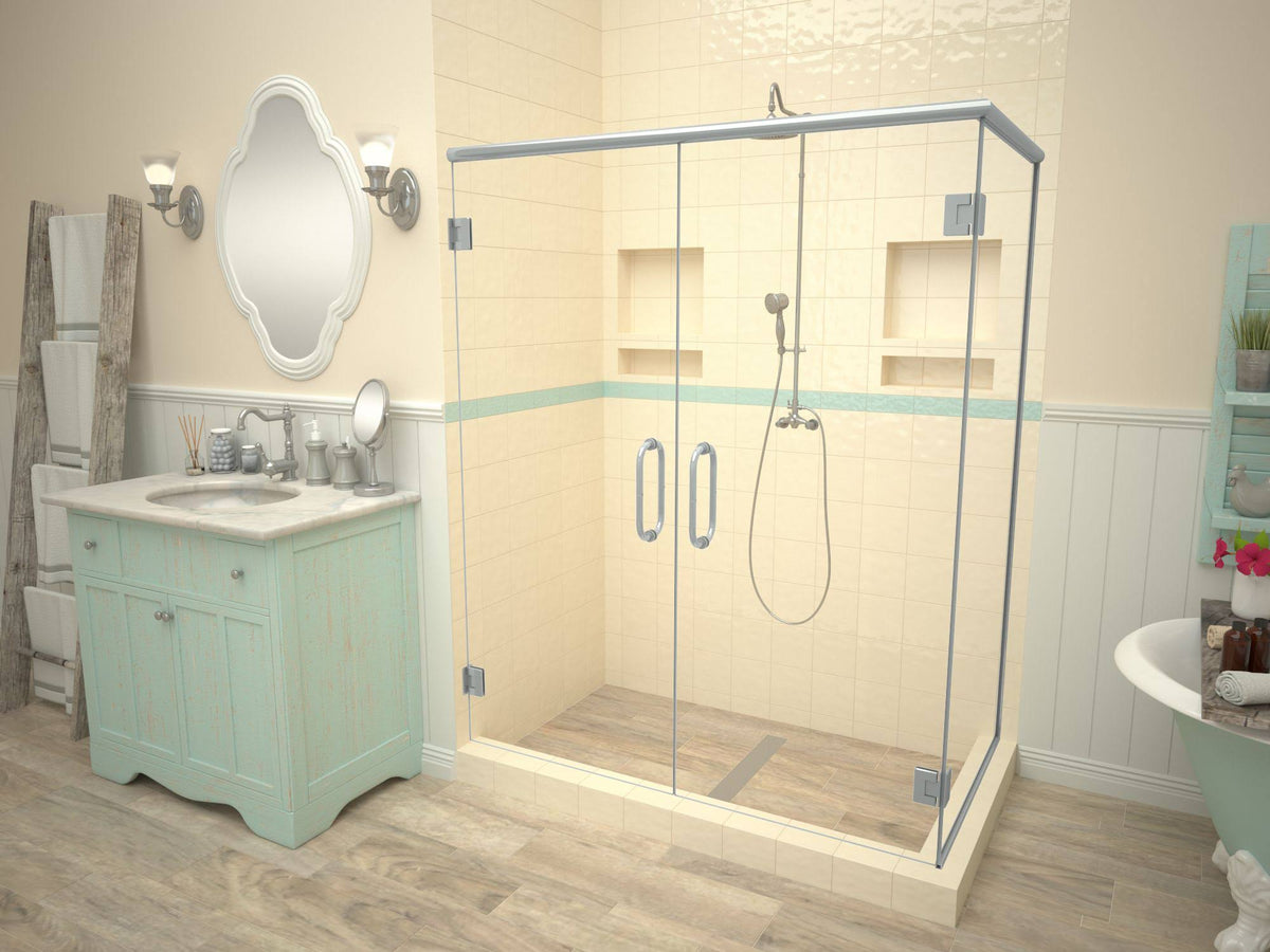 Double Curb Shower Pan with Center Trench Drain R9812