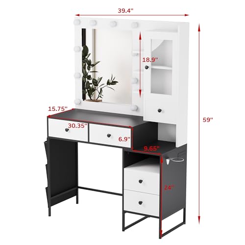 White Makeup Vanity Desk with Mirror and Lights R942621