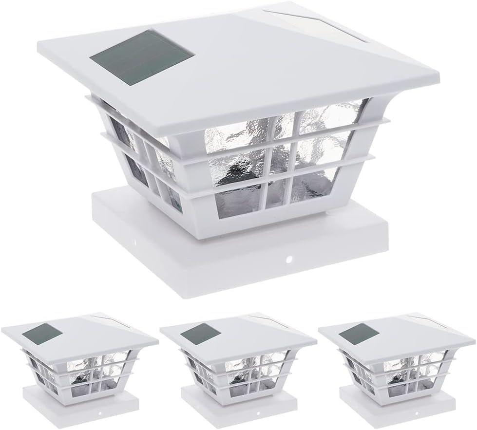 White 4 Pack Solar Powered Post Cap Light with 4x4 Base Adapter L330350