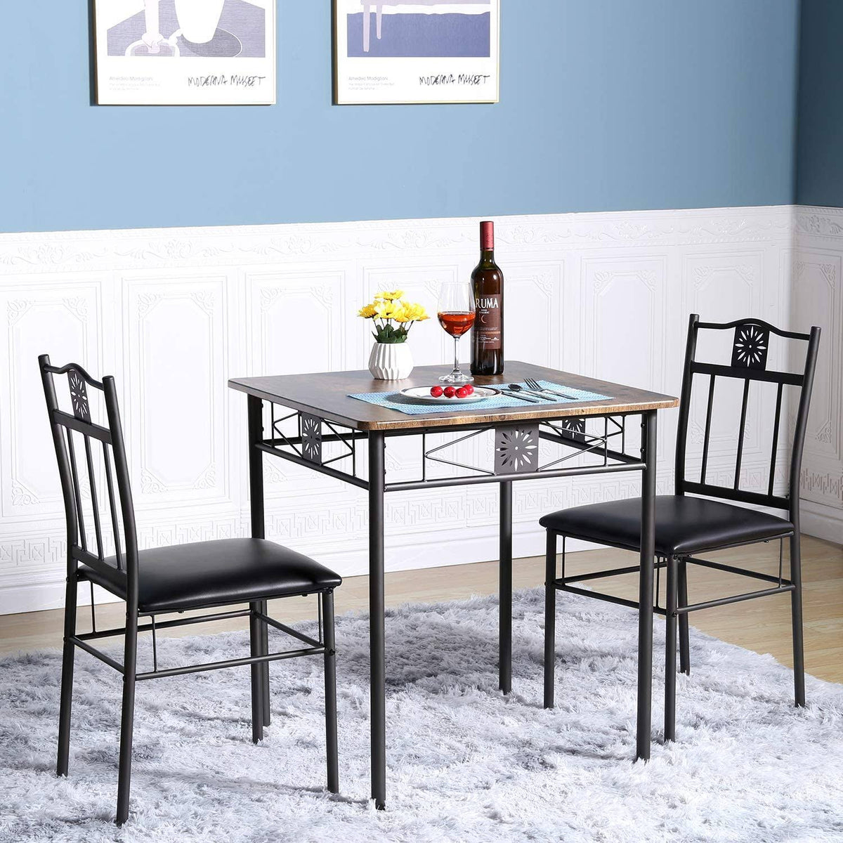 3-Piece Pub Dining Room Set Kitchen Table and PU Cushion Chairs O5977