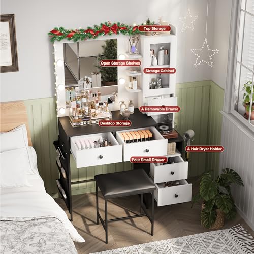 White Makeup Vanity Desk with Mirror and Lights R942621