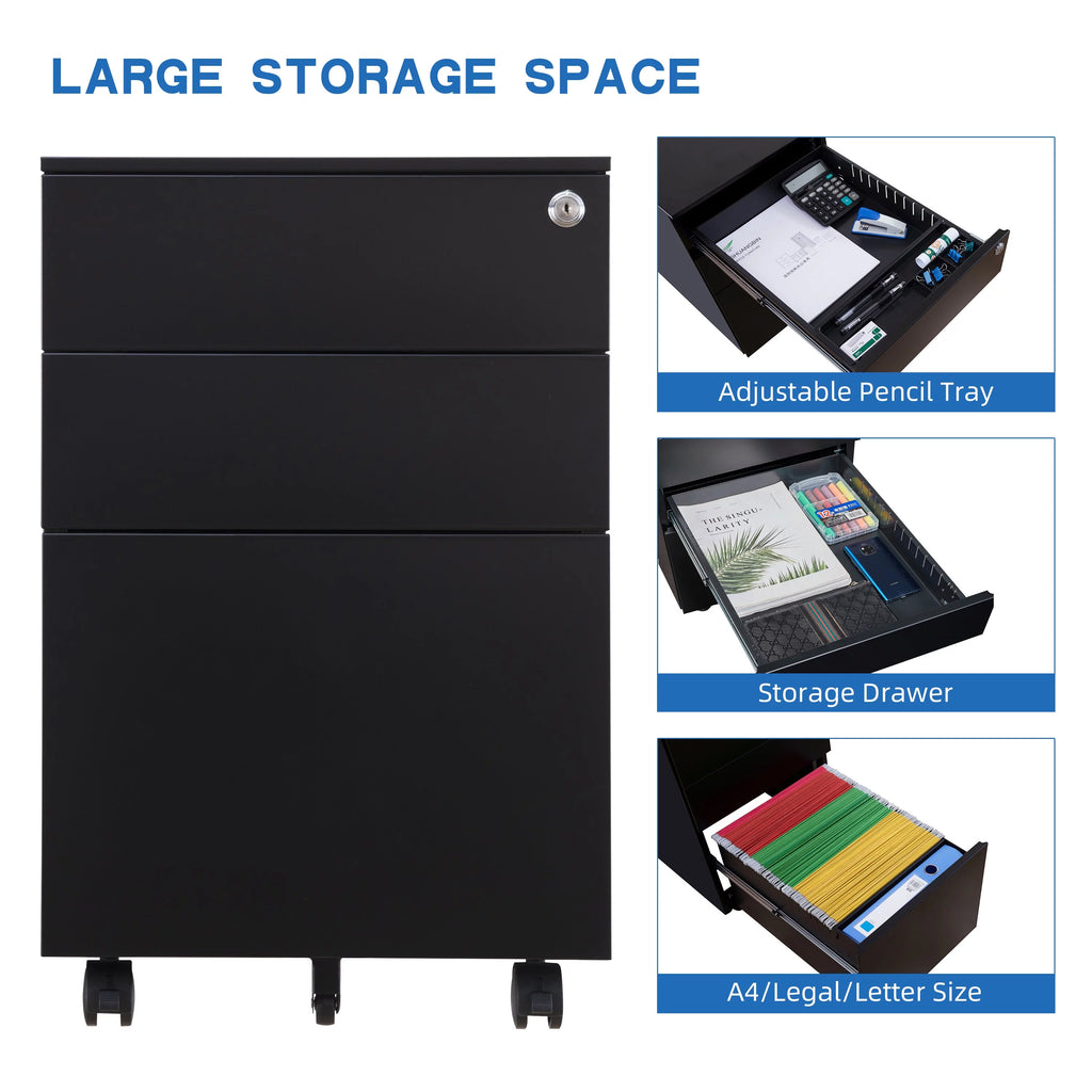 3 Drawer Black Mobile File Cabinet A754