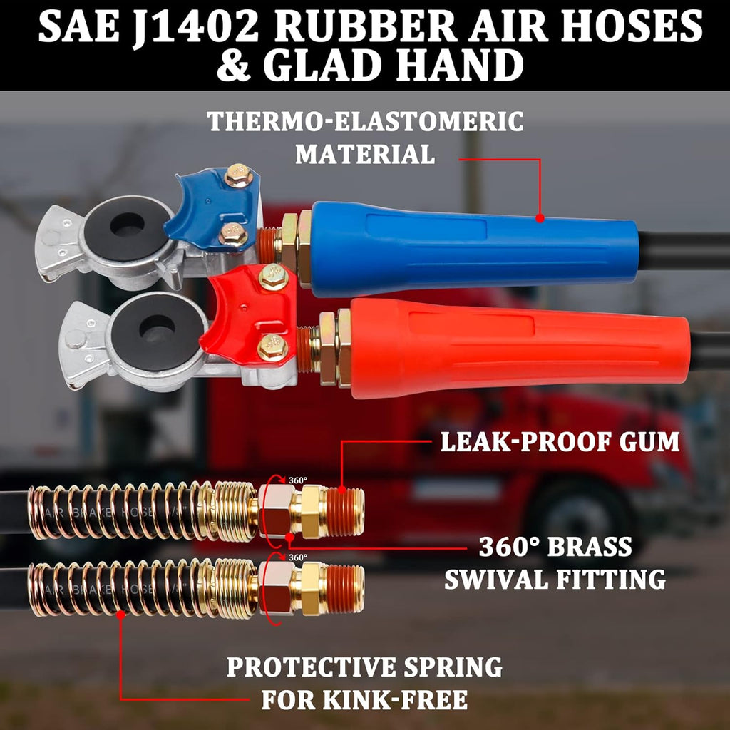 12 FT Semi Truck Air Hose Kit with Glad Hands A485