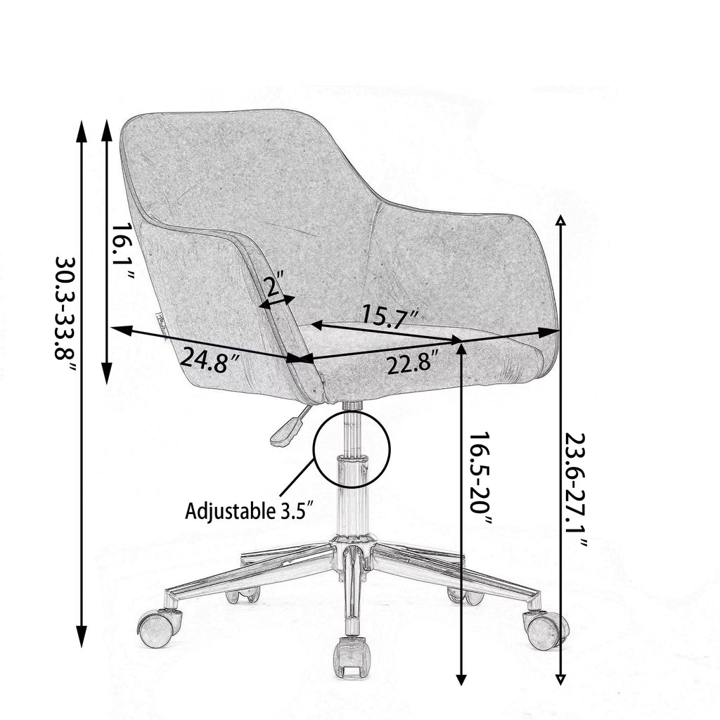 Velvet Adjustable Height Office Chair with Metal Legs and Wheels I5310