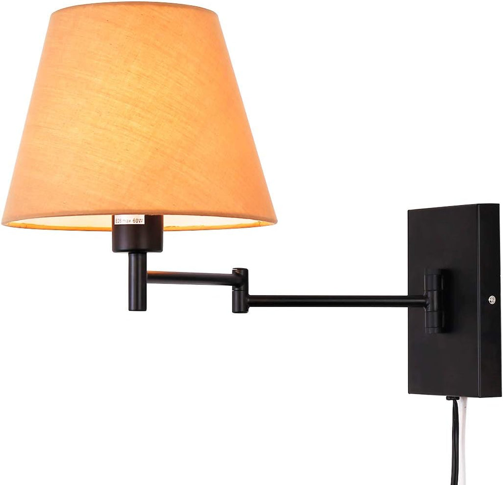Swing Arm Wall Lamp Plug-in Cord Linen Shade W30029