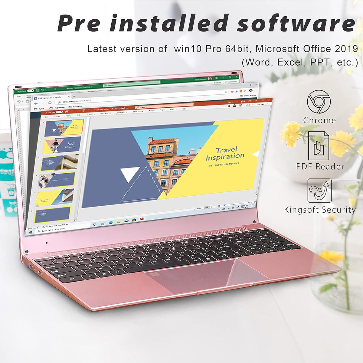 15.6 Inch FHD Luminous Keyboard Laptop 12G RAM 256GB SSD Rose Gold W3451