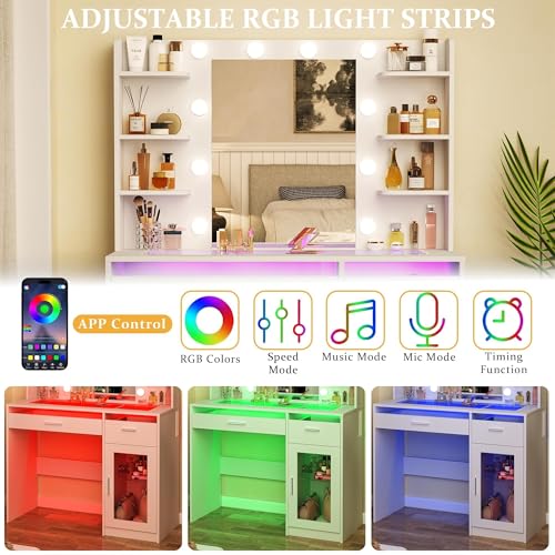White Vanity Desk with Mirror and Lights J6379