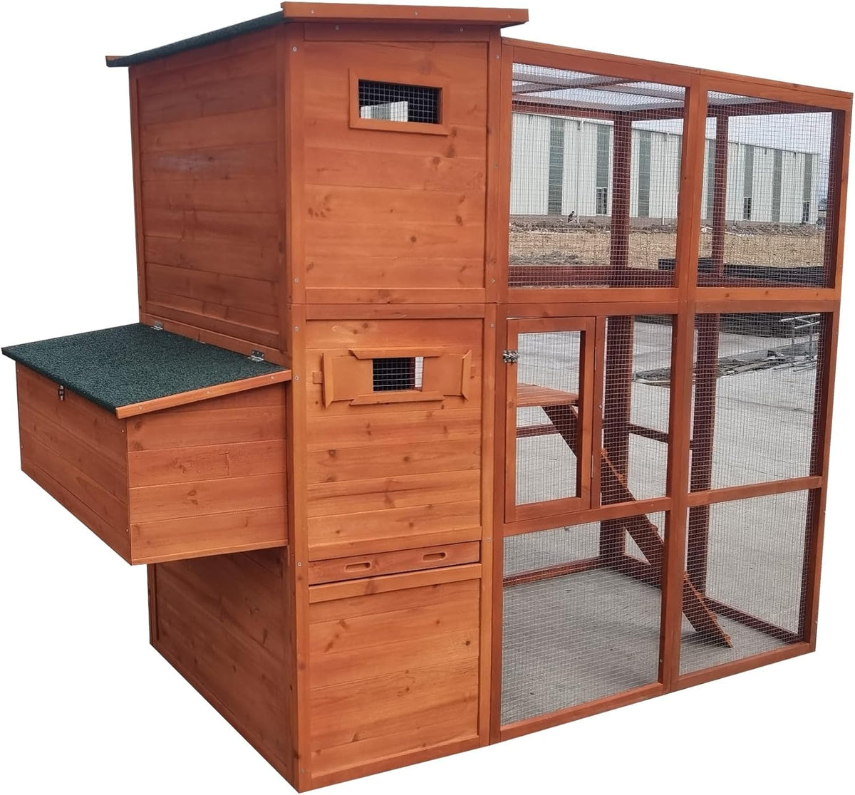 90.6" Wood Chicken Coop Hen House Nesting Box Run Cleaning Tray T50217