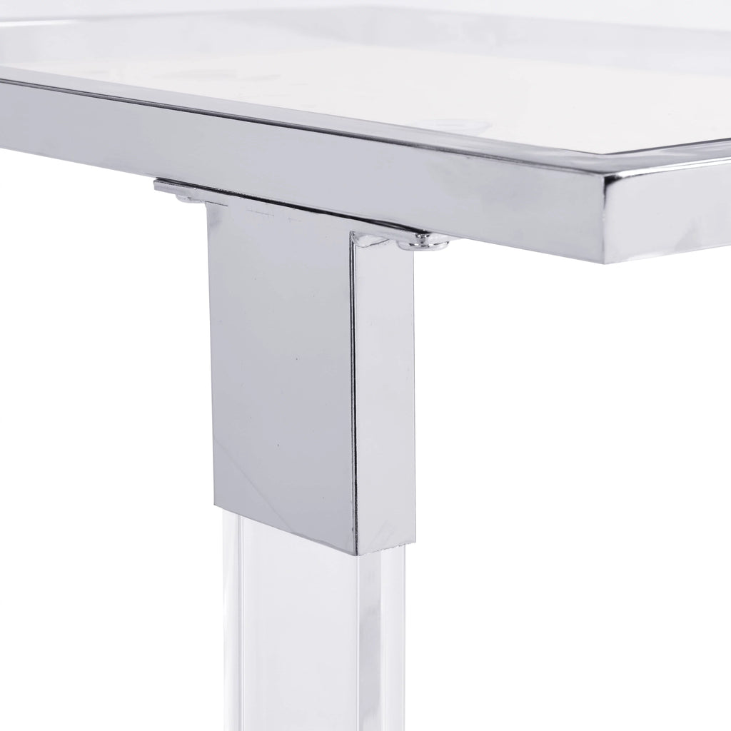 Chrome Glass C Shape Square Side Table with Metal Base K16611