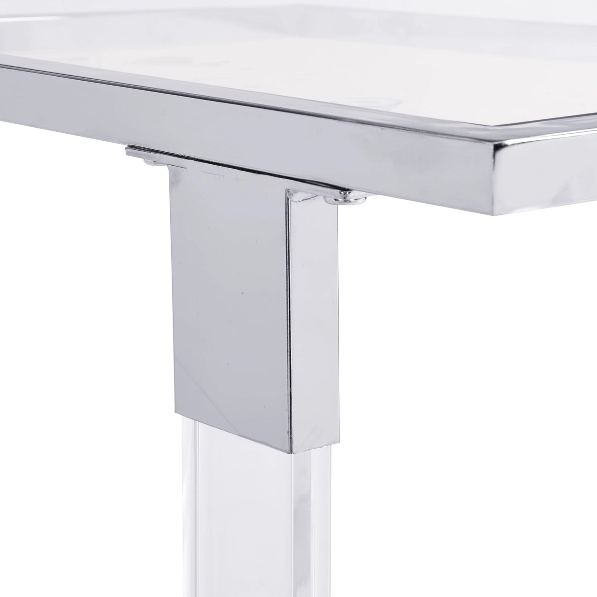 Chrome Glass C Shape Square Side Table with Metal Base K16611