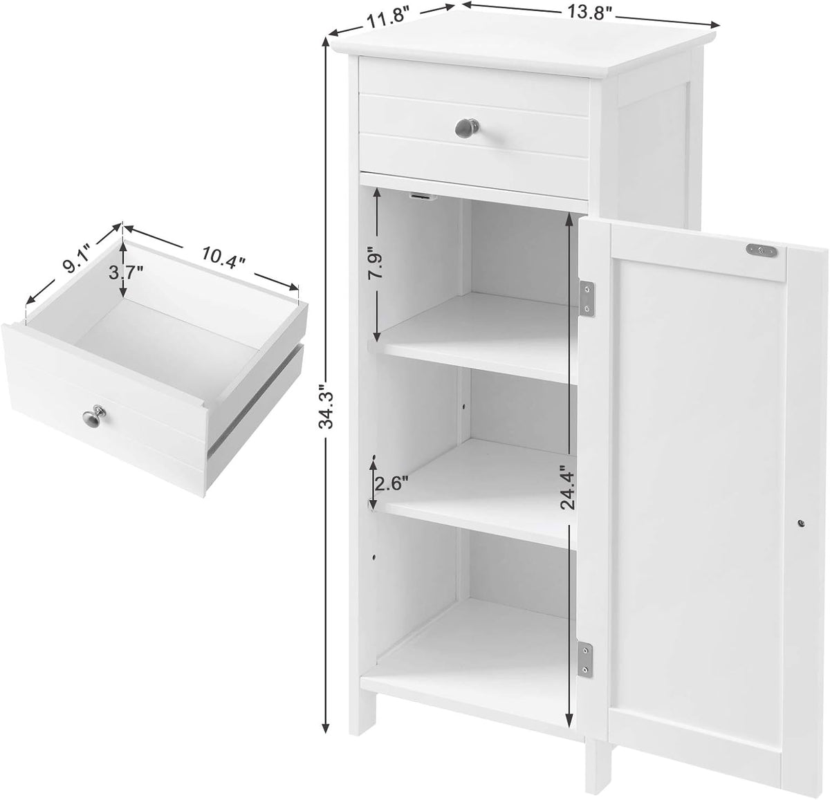 White Wooden Bathroom Floor Cabinet with Drawer and Adjustable Shelf Z4259