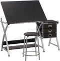 Adjustable Drafting Table with Stool and Storage Drawers, Black C15592